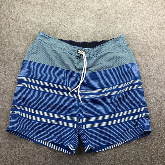 Nautica Swim Trunks Mens XL Blue Stripe Mesh Lined Elastic Waist Drawstring