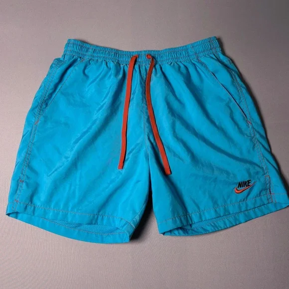 Nike Mens Aqua Blue Orange Swim Trunks Mesh Lined Board Shorts Size M