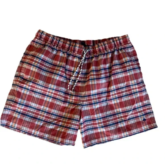 Brooks Brothers Plaid Swim Shorts‎ Trunks XL Red White Blue Mens Drawstring