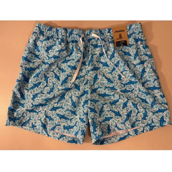Chubbies Swim Trunks Men XL Blue‎ Shark Sides 5.5