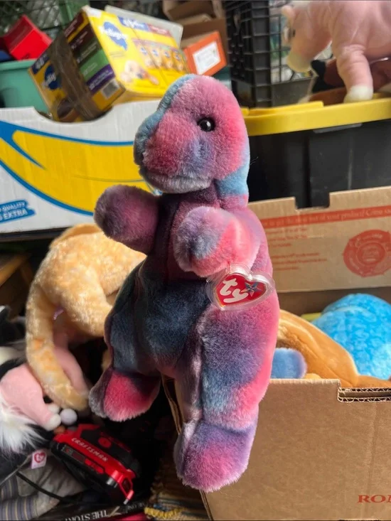 Vintage Ty Multicolor Tie-Dye Plush Rex Dinosaur