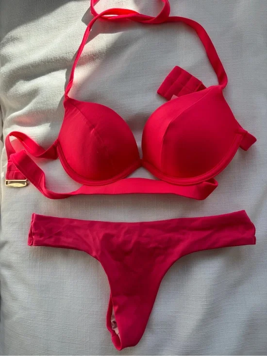 NEW Victoria’s Secret triangle Bikini Swimsuit 32B XS push up pink