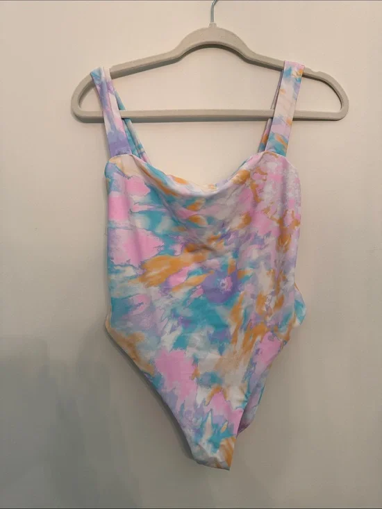 Buddy Love Pastel Tie-Dye One-Piece Swimsuit in Pink, Blue & Gold