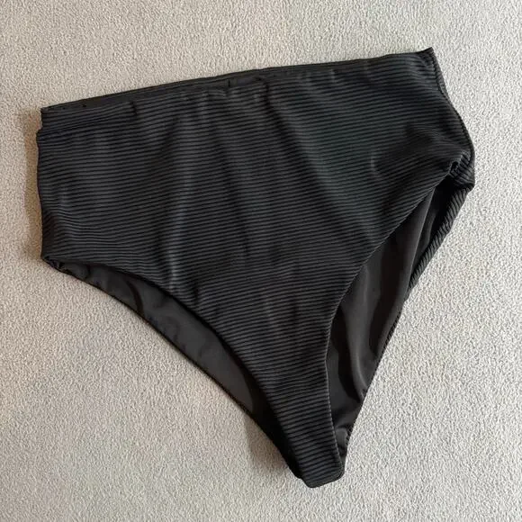 FAYT‎ The Label Swim Bikini Bottoms 10 (6 US) Black Mid High Waist