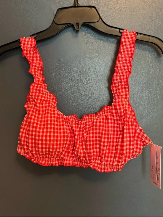 Wild Fable Gingham Seersucker Ruffle Bikini Top NWT Size L