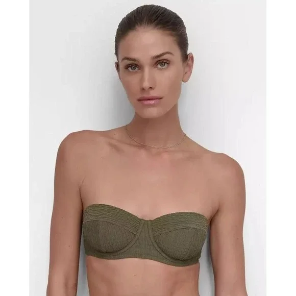 DKNY Women's Textured‎ Molded Balconette Bikini Top in Moss Green Small