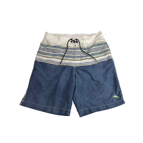 Tommy Bahama Board Shorts Mens Med Blue‎ Striped Swim Trunks Beachwear Relax D32