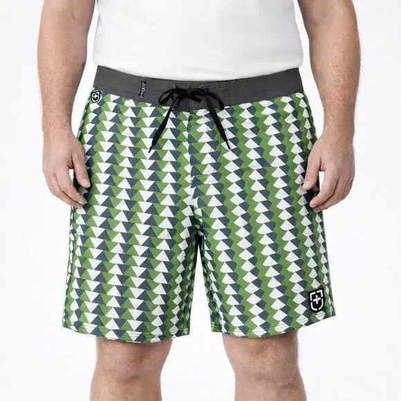 Jedidiah Men’s Board Shorts‎ Size 34 Green Gray Triangle Surf Swim USA