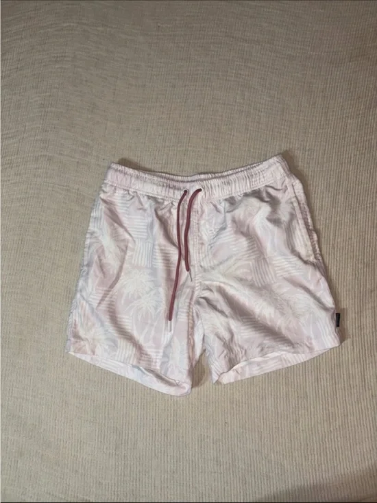Ring of Fire Pink Tropical Swim Shorts with White Palm Print