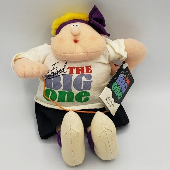 Vintage 80s Hallmark I SURVIVED THE‎ BIG ONE Plush for Birthday Big Event Gift