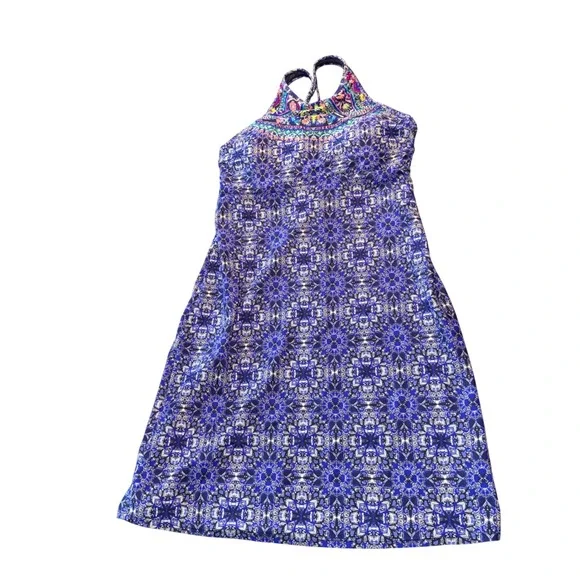 Athleta Swim travel Dress 36 D/DD High Neck Racerback Swimsuit blue millefiori