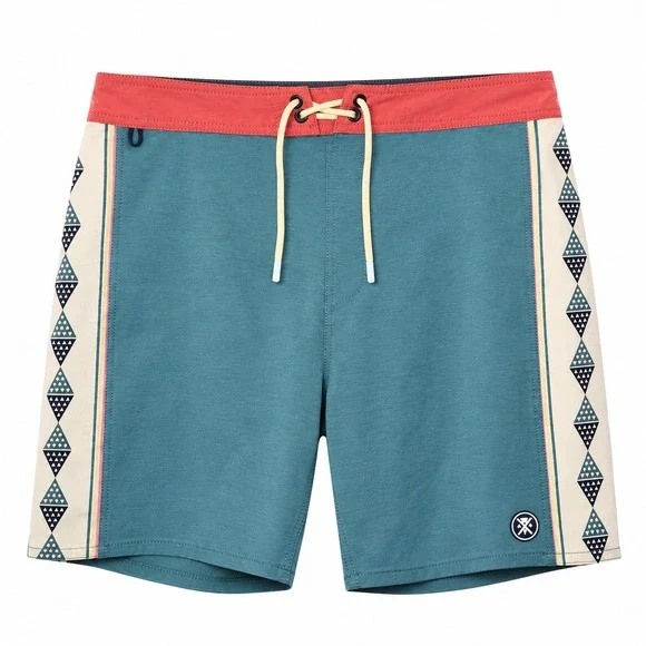 Roark The Passage Boardshorts Mens 38 Blue Red Geometric Trim Swim Trunks
