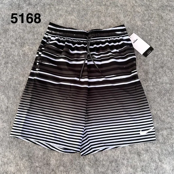 Nike Swim Mens Black Striped 9 Inch Inseam Board Shorts NESSD545-440 Size S NEW