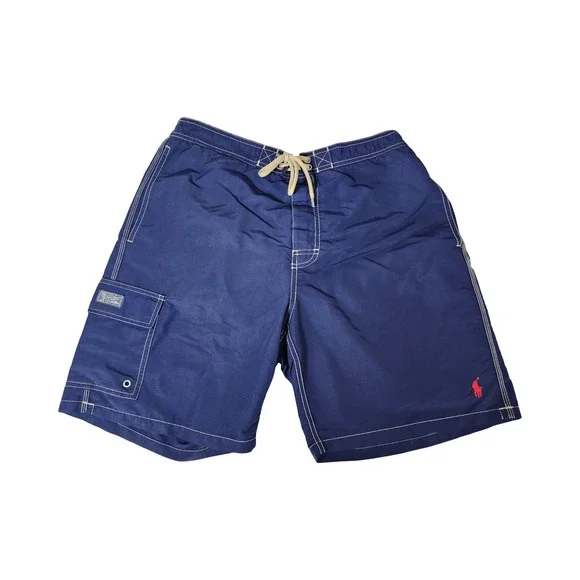 Polo Ralph Lauren Mens Navy Blue Swim Trunks Cargo Board Shorts Size L Large