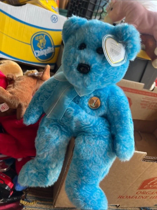Vintage Blue Plush buddy and beanie  Bear Soft Kids Toy - Collectible Style