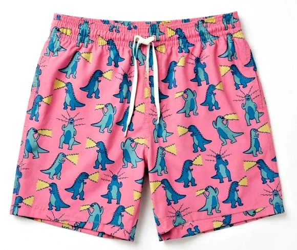 Chubbies The Dino Swim Trunks Lined Men’s size Medium in Pink Beach Summer Vacay