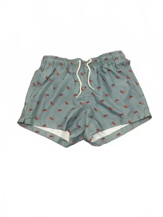 H&M Men's Blue Swim Shorts with Red Crab Print, Size Small