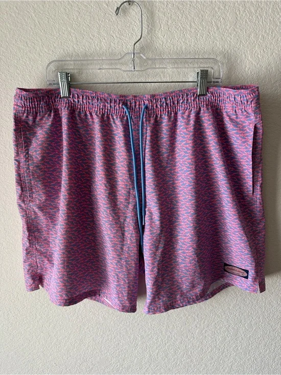 Vineyard Vines Men’s XL Pink Blue Fish Print Chappy Swim Trunks Shorts