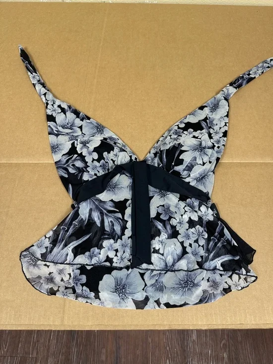 /#, Floral Print Lace-Trim Cami Top/Swim in Black & White