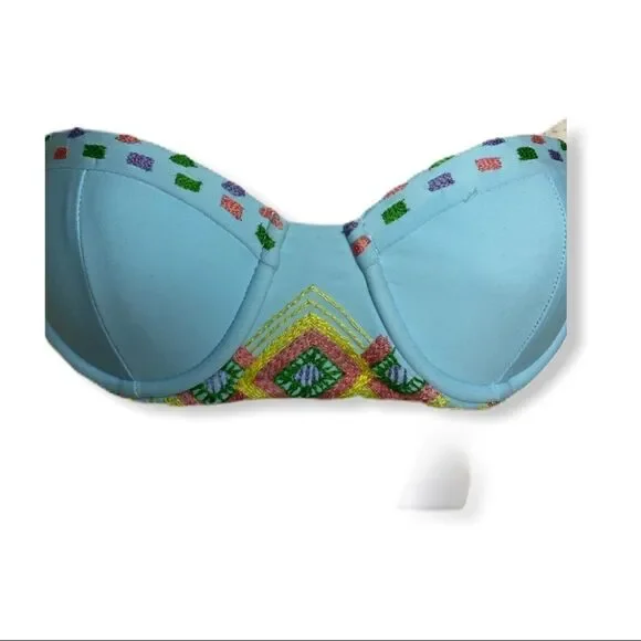 Beach Riot Embroidered Underwire Bandeau‎ Bikini Top