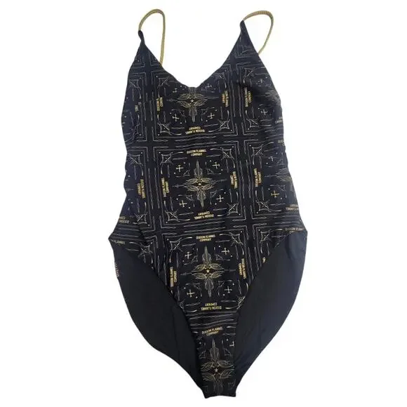 Dixxon One Piece Swimsuit Beach Logo Black Gold Tattoo-style Design 2X