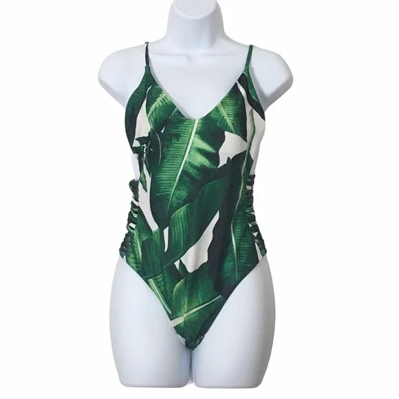 PALM LEAF Tropical  1Pc Criss Cross Back 1Pc Swim Sz M