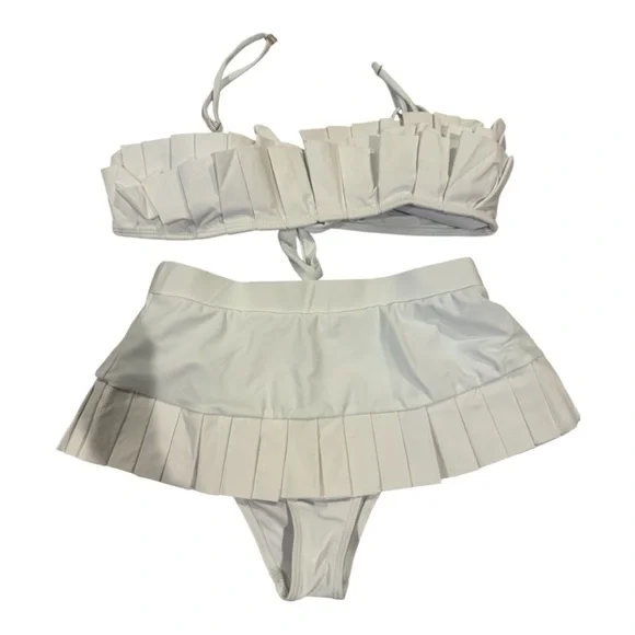 White‎ Pleated Bikini Set with pads