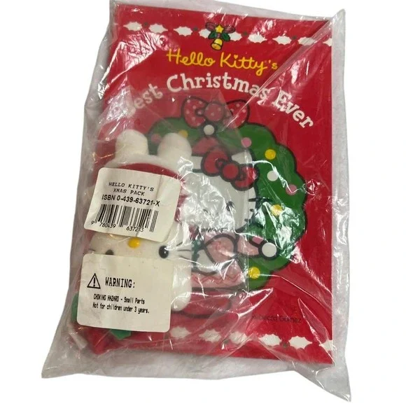 RARE Sanrio Hello Kitty‎ Scholastic Book & Plush 2002 Best Christmas Ever