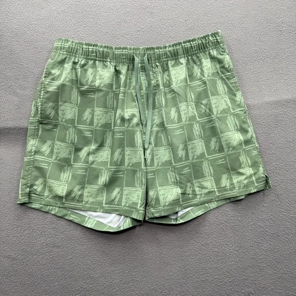 Bearbottom Clothing Swim Shorts Mens XL Green Geometric Trunks 5.5 Inseam Lined