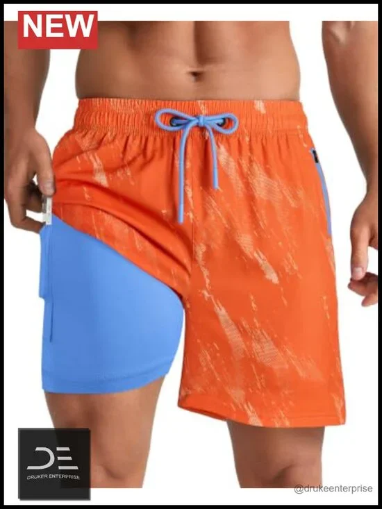 Men's Swim Trunks 5 Inch with Compression Liner Board Shorts Quick Dry Zipper