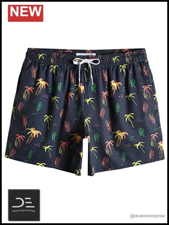 Vintage 4 Way Stretch Swim Trunks with Mesh Lining Quick Dry Board Shorts