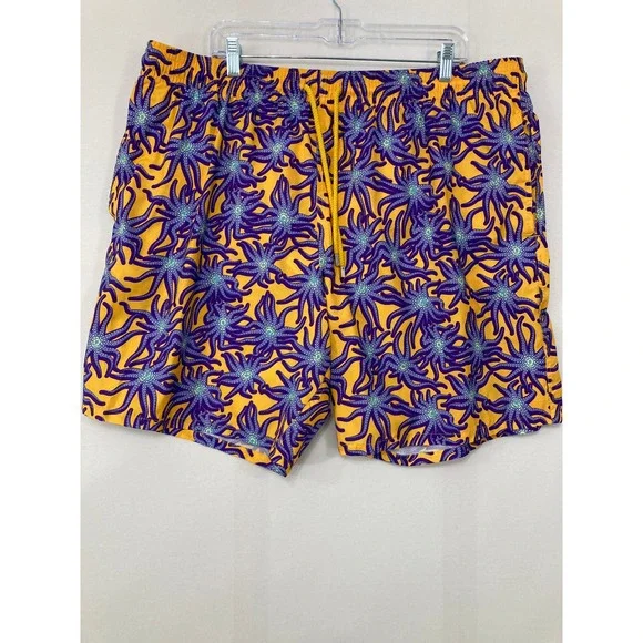 Vilebrequin Moorea Men's Swim Trunks Shorts 5XL Yellow Purple Starfish Lined