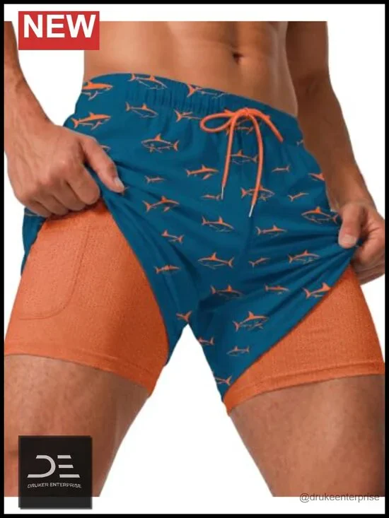 5in Men Swim Trunks with Compression Breathable Liner Quick Dry Zipper Pockets