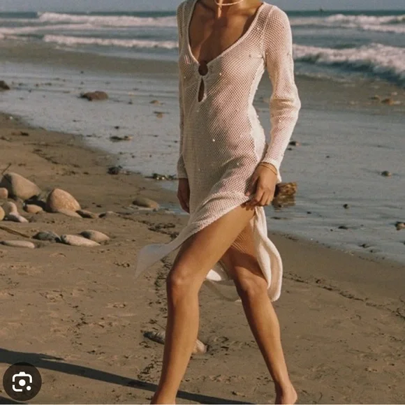 LSPACE X ANTHROPOLOGIE VENUS PEARL CROCHET MIDI DRESS