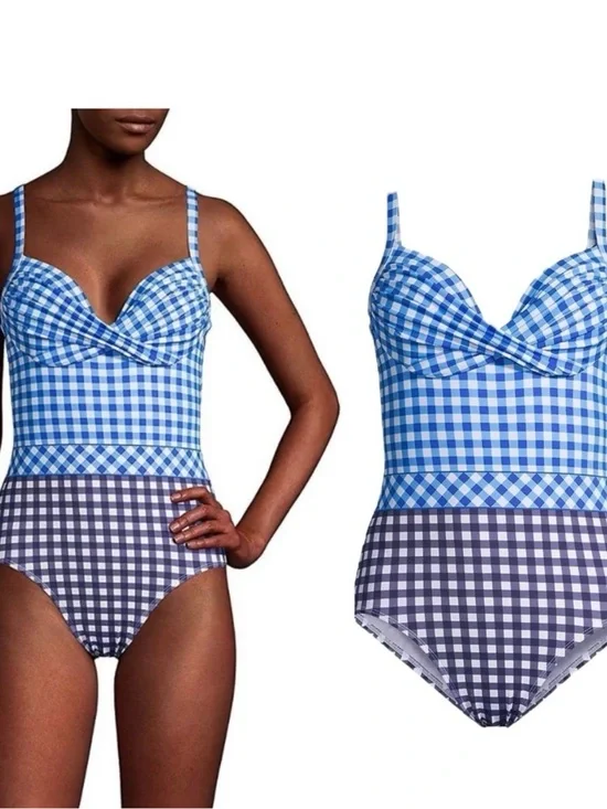 Draper James Blue Gingham One-Piece Swimsuit