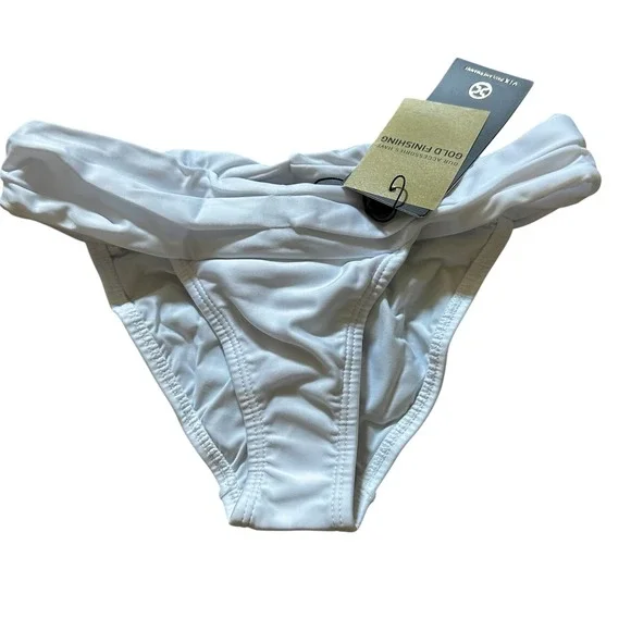 ViX‎ Paula Hermanny White Bikini Bottoms Solid Pleats Full Coverage XS