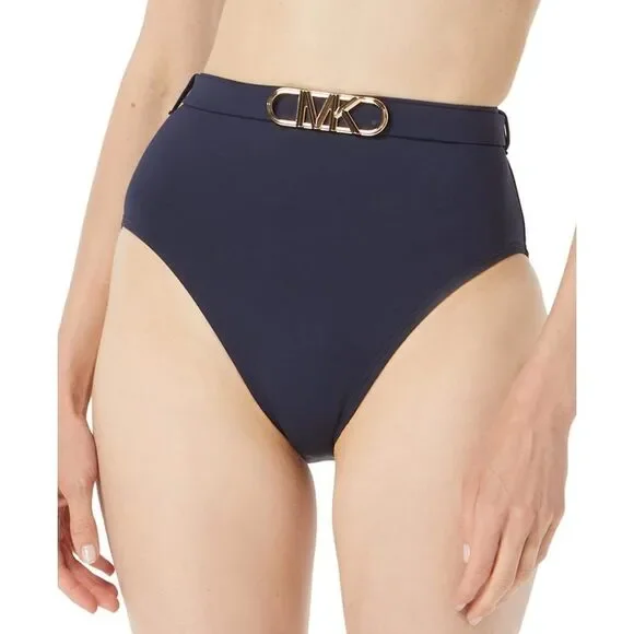 Michael Kors Women's Belted High -Waist Swim Bottom Navy Small S
