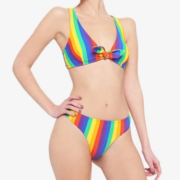 Rainbow Stripe Swim Top Hot Topic‎