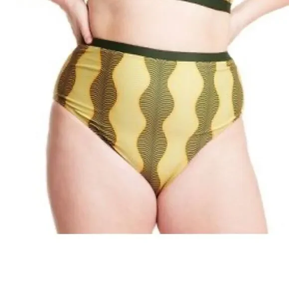 Micro Wave Print Cheeky HighWaist Bikini Bottom FeNoel xTarget Muted Geen NWT XL