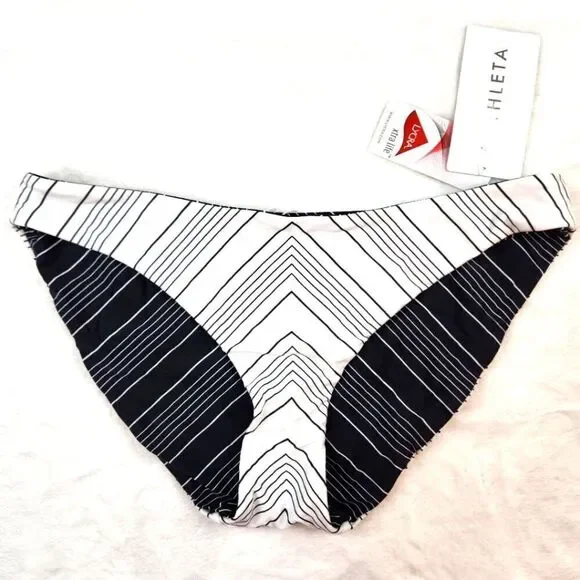NWT Athleta Chevron Reversible Bikini Bottom Black White Sz L