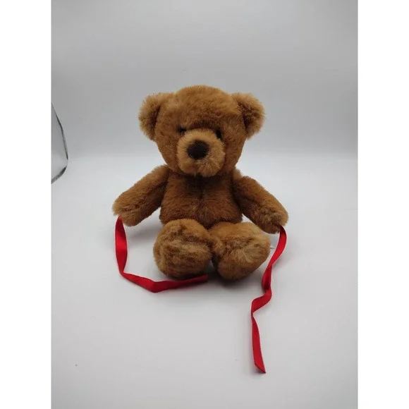 Aurora World Bert Brown Teddy Bear Soft Plush Stuffed Animal Red Ribbon‎ 9 inch