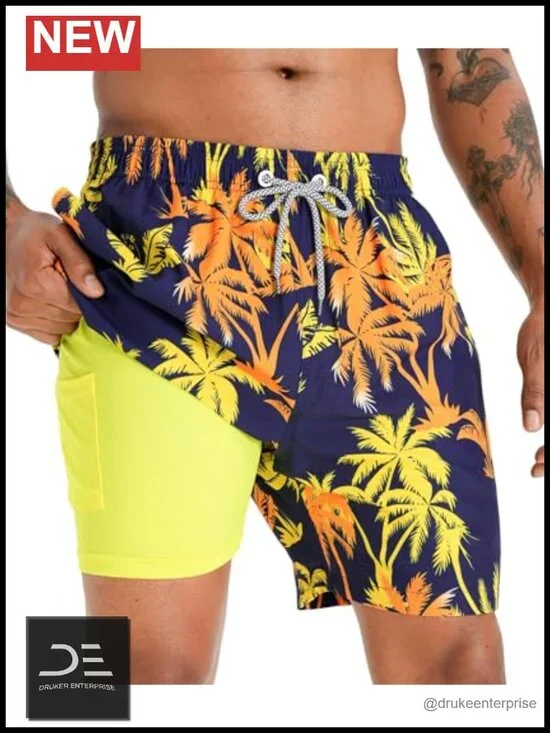Men's Swim Trunks with Compression Liner 5 Inch Quick Dry UPF 50+
