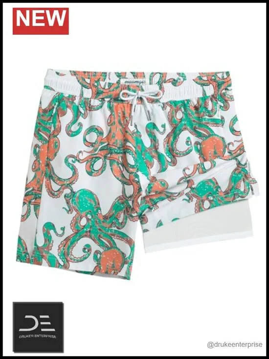 Men's Board Shorts with Compression Liner Zippered Pockets Quick Dry Beach Swim