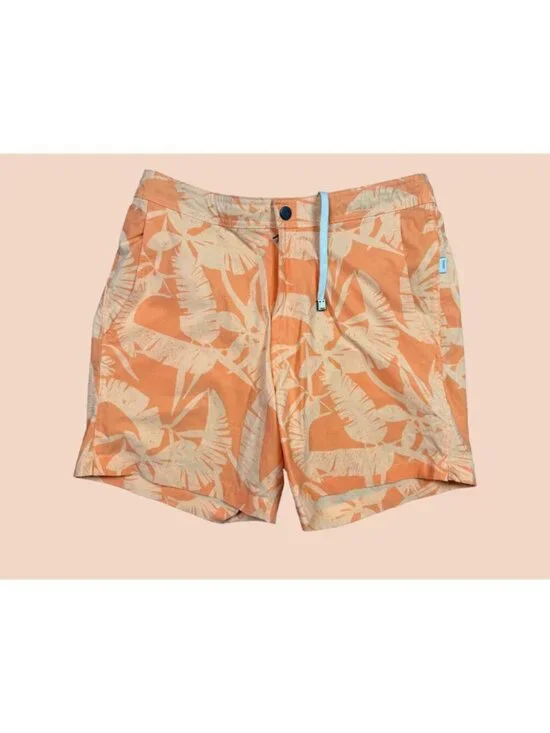 Onia Charles Swim Shorts Mens M Orange Tropical Print Lined Beach Vacation Trunk