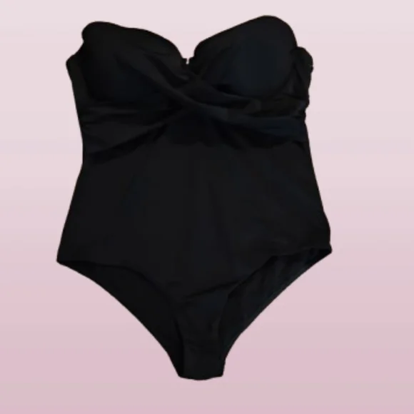NEW Plus Size 1X Black One-Piece Swimsuit • Criss-Cross Bust • Spring/Summer