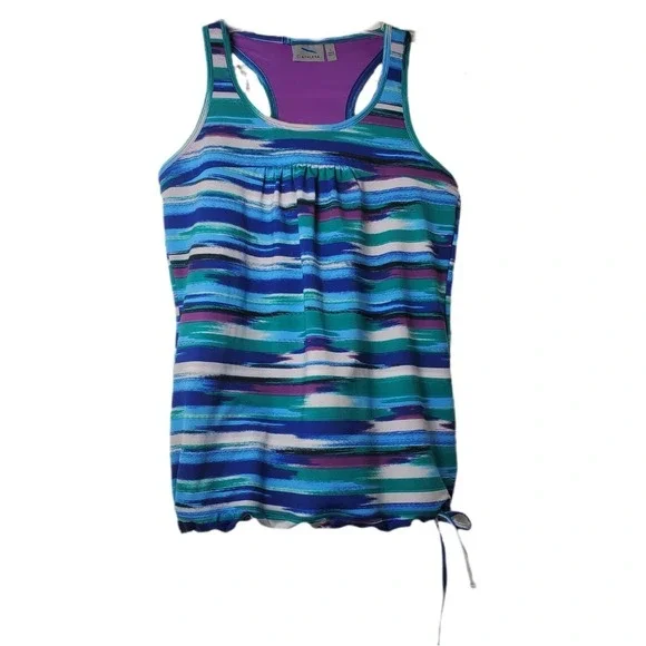 Athleta Tinker Tank Racerback Striped‎ Swim Tankini Swimsuit Top Blue Purple