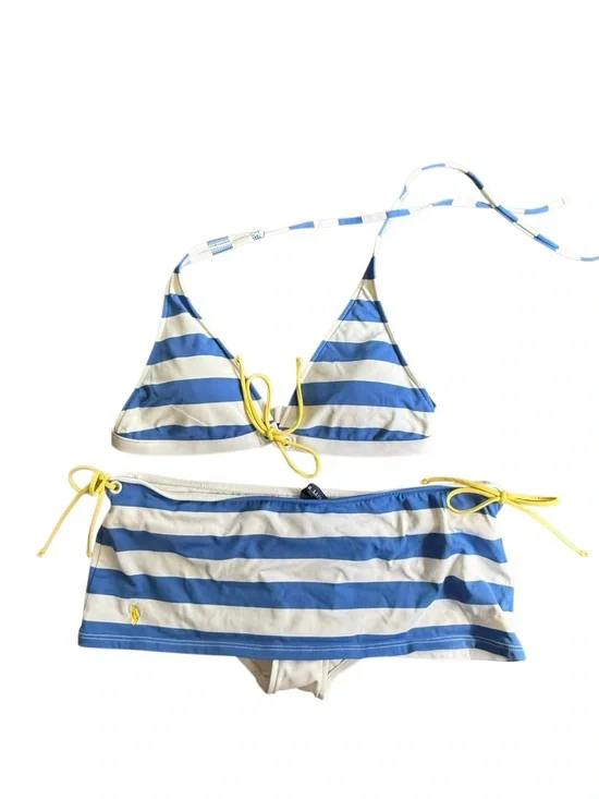Ralph Lauren Vintage Bikini Skort Two Piece Blue White Stripe Large