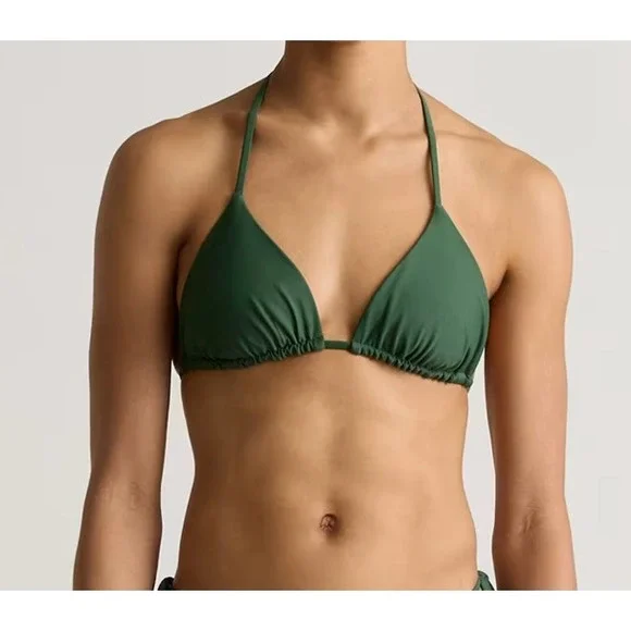 Quince‎ Triangle Bikini Top Recycled Palm Green Small NWT Halter Swimwear Barbie