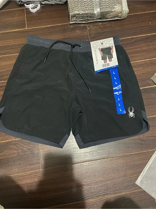 SPYDER Men's Swim Shorts Quick Dry UPF30 Zip Pocket Liner Trunk BLACK 7.5