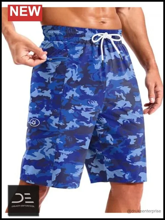 Men's 9-inch Board Shorts with Zipper Pockets, Quick Dry No Mesh Liner